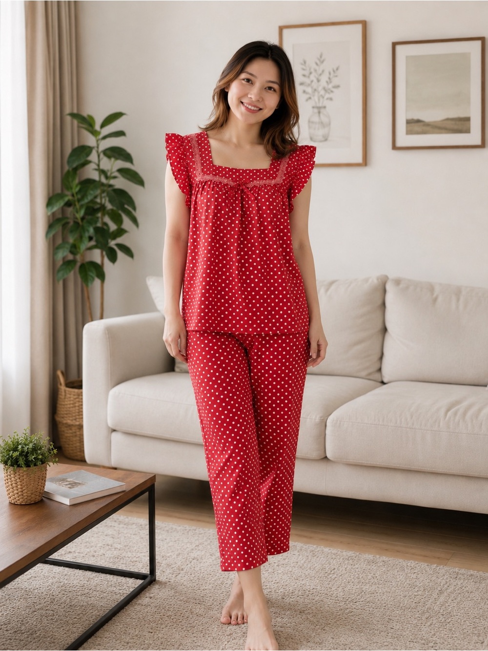 Women’s mango pajama set with red polka dot